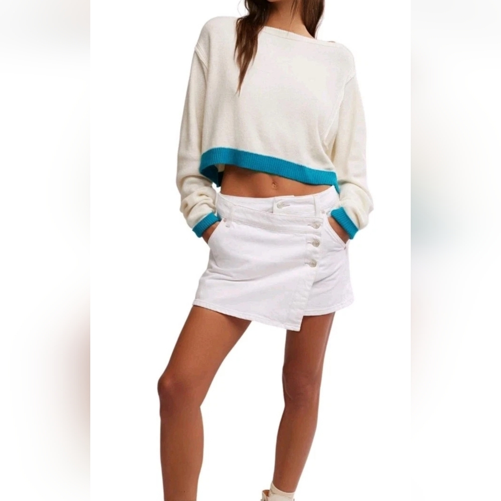 Free People Into The Blue Pullover Sweater White/Blue Xs,Med,L,XL NWT$108